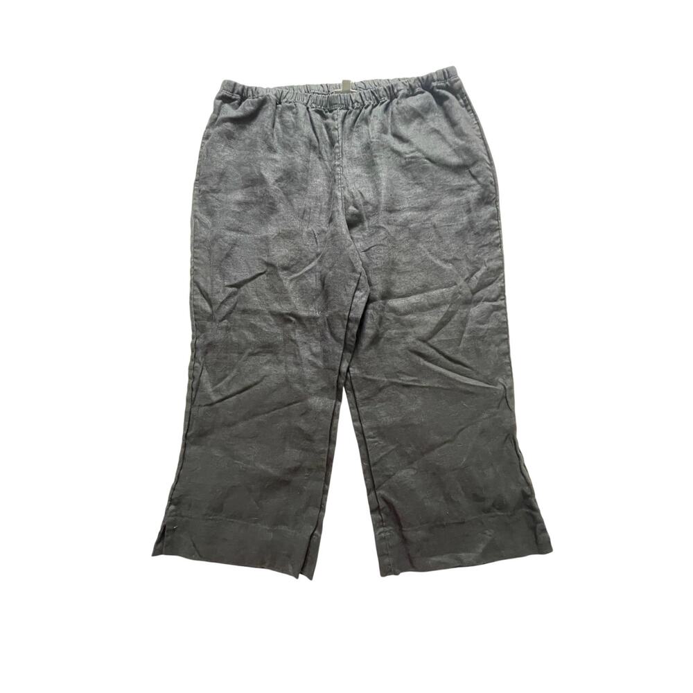 J.Jill Women’s Medium 100% Linen Cropped Pants Navy Elastic Stretch Waist EUC